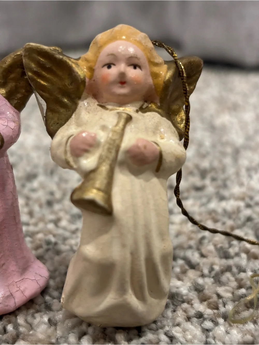 Vintage 1940s Paper Mache Angle Ornaments US Zone Western Germany Set of 3